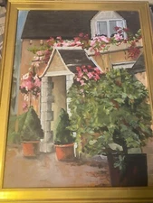 Large Carol Hogan Lesher (b1962) "Home Exterior Scene" Oil Painting - Framed