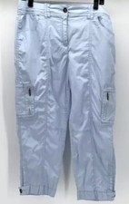 Chico's Wom 1 8/M Blue Crop Capri Pants Elastic Waist Stretch Flat Front