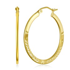 Wellingsale 14k Yellow Gold Diamond Cut 1.5mm Flat Hoop Earrings 25 x 25 mm 