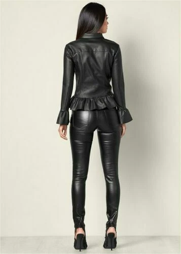 Leather Jacket Women Black Peplum Lambskin Size S M L XL XXL 3XL Custom Made - Image 3 of 4