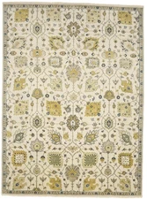 9X12 ft Hand-Knotted Chobi Oriental Rug Ivory Floral Design Large Carpet