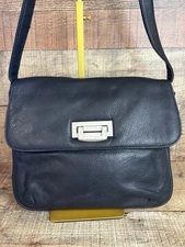 Jacqueline Ferrar Black Genuine Leather Shoulder Bag Purse Fold Over Flap 12x10