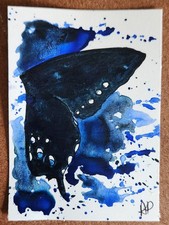 ACEO Original Art Card Watercolor Blue Black Butterfly Wing Tiedyedlife 