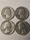 1936-1964 Silver Washington Quarters Lot of 4 90% Coins Circulated-$1.00 face!!