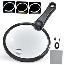 Large 5.12" Handheld Magnifying Glass 10X/20X Lens with Eye-Care Anti Black