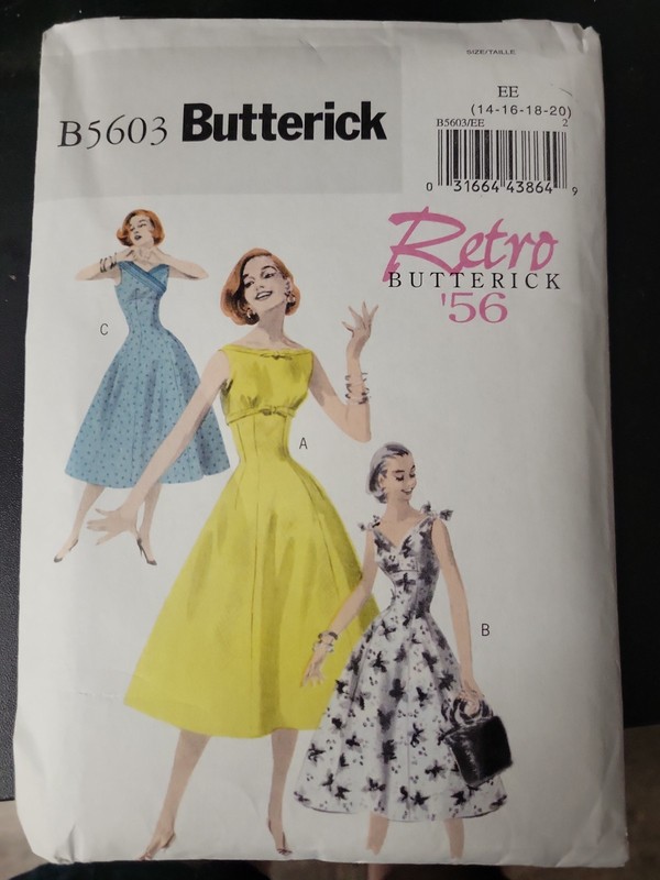 Butterick B5603 Sewing Pattern Fit and Flare Empire Dress, EE Size 14-20, Retro