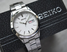 2000 Vintage Seiko Men's Watch Day Date White Dial Steel Bracelet Quartz Boxed