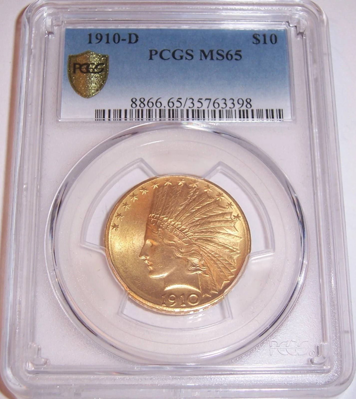 1910-D $10 Denver GEM Gold Indian Eagle PCGS MS65!!!