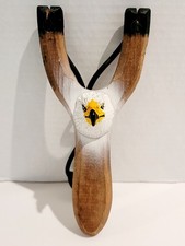 UNIQUE WOODEN HANDMADE SLINGSHOT WITH EAGLE'S HEAD ON FRONT--7 3/4" HEIGHT N
