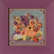 DIY Mill Hill Floral Pumpkin Fall Button Glass Bead Cross Stitch Picture Kit
