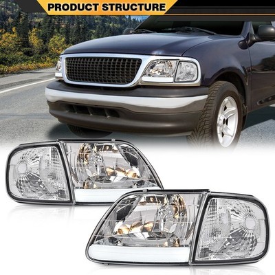 Ford F150 97-03 F250 97-99 Clear Lens Chrome Headlight Assembly Parking Lights