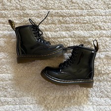 Dr. Martens Delaney Black Patent Leather Lace Up Side Zip Boots Kids US 7 1460