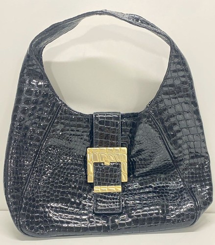 Michael Kors MK Black Croc Embossed Shoulder Bag