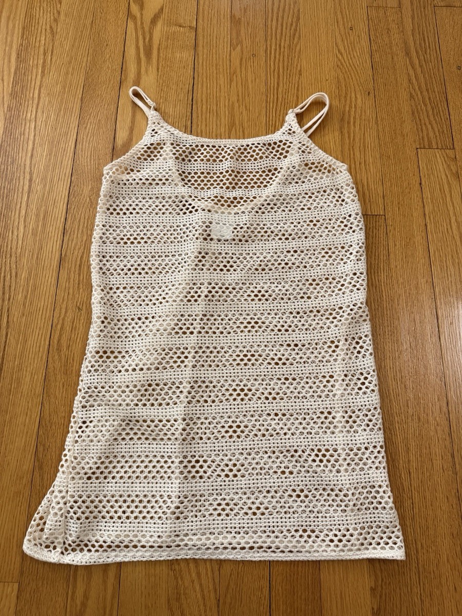 crochet tank dress cover up Wild Fable XS Ivory 100% Recycled Polyester Beach Cover- Color:BLACK IVORY Angelina Jolie Masters Parisian ClothingBackStyle: backless Skims 14 YMD(7/8)