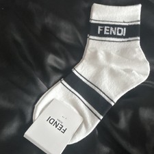 Fendi Unisex White/Black Logo Striped Ankle Socks One Size, 1 Pair