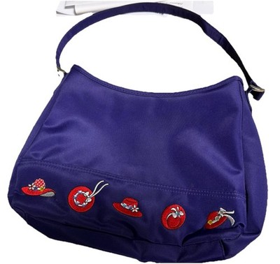 Vtg Purple Novelty Artsy Red Hat Society Purse Handbag Zippered