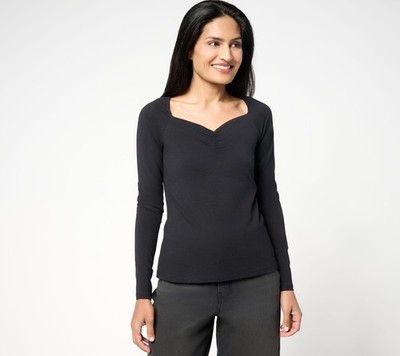 Me by Jennie Garth Women's Top Sz L Terraza Sweetheart Neckline Black A696918