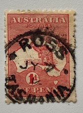 1913 Australian Roo penny red stamp - Tasmania Cancellation.