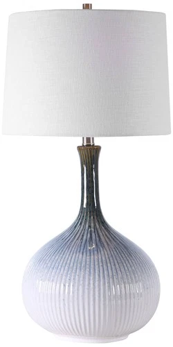 Modern Table Lamp 28" Tall Cream Blue Brown Ceramic Drum Fabric for Living Room - Picture 2 of 5