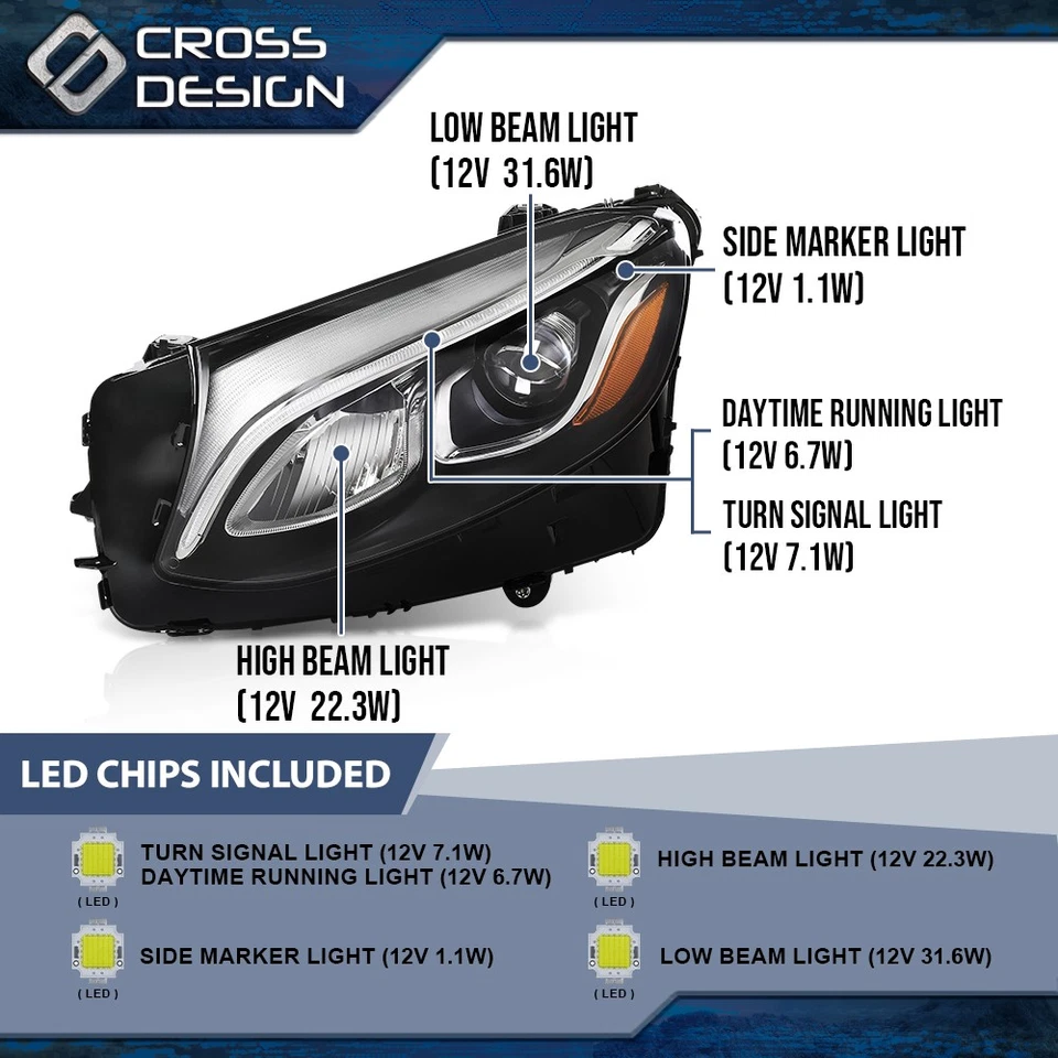 Faro LED sin AFS apto para Mercedes Benz GLC 2016-2019 lado izquierdo del conductor Foto 3 de 4