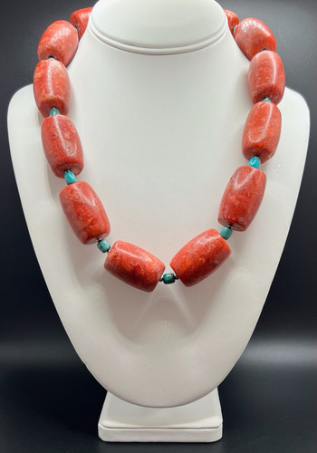 BARSE Southwest 925 Sterling Silver Coral Turquoise Chunky Bead Necklace 23”