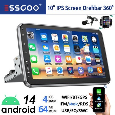 DAB+ Android 14 4+64GB Carplay Autoradio GPS Navi 1 DIN 360° Drehbar Bildschirm