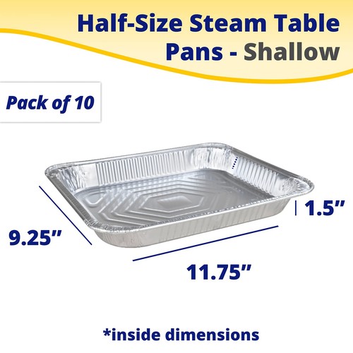 Half-Size Aluminum Steam Table Pans Shallow 13"X11"X1.5"(pack of 10) Disposable - Picture 2 of 7