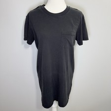 Madewell Stripe-Play Button-Back Tee Dress True Black Linen Blend XS Pocket Mini
