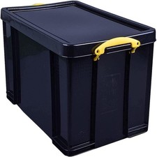 Really Useful Storage Box 84 Litre Solid Black with Yellow Handles