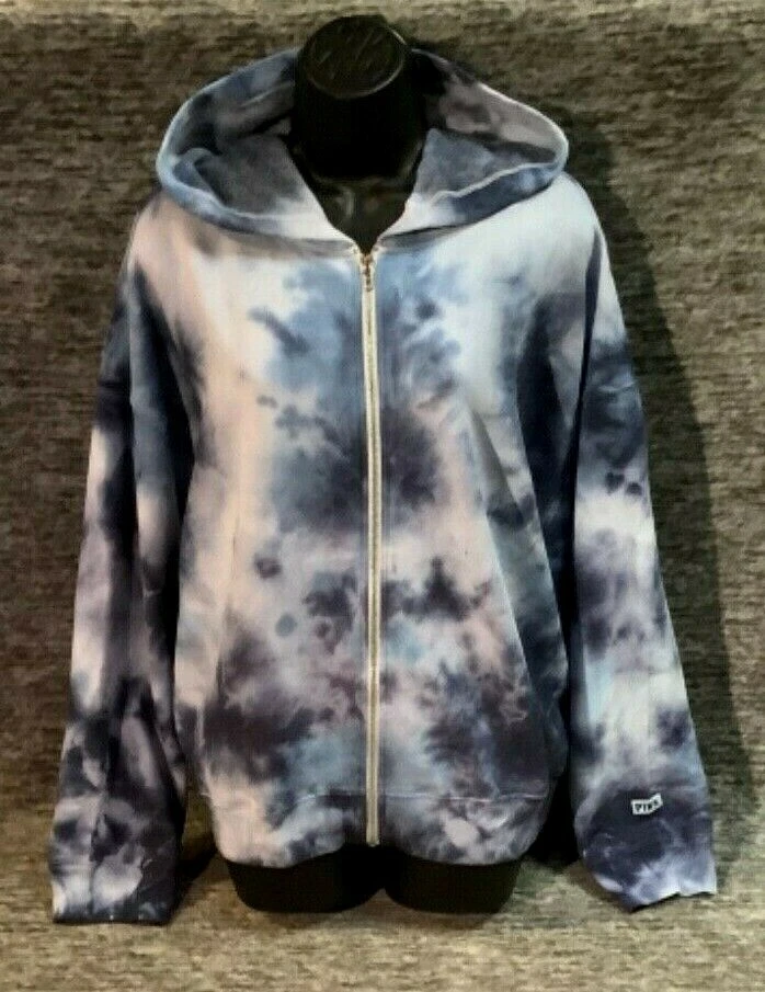 UNDERCOVER Felpa con cappuccio Victoria's Secret rosa tie tintura cerniera intera morbida blu M L XL oversize nuova con etichette