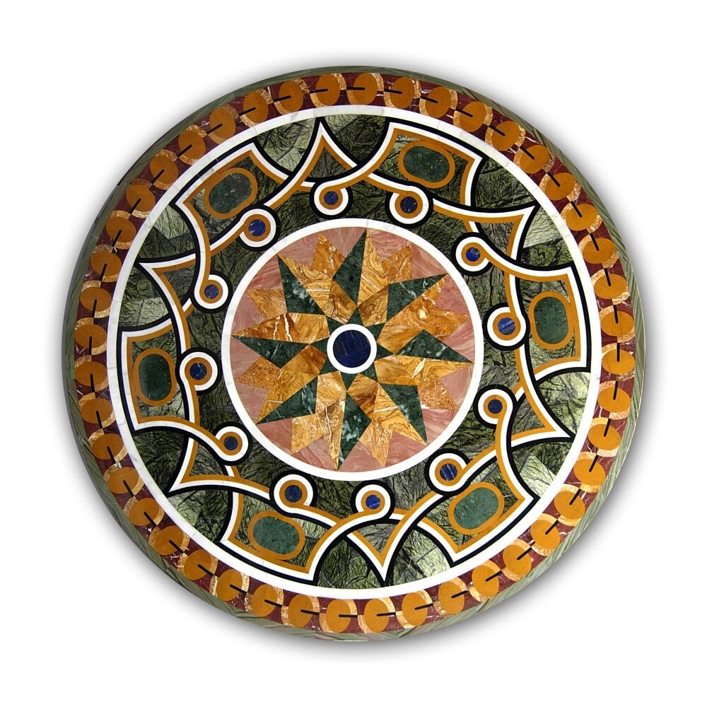 48-inch handcrafted marble table top with intricate marquetry inlay decor
