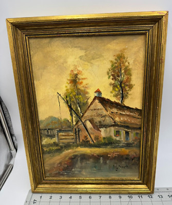 Eugene La Foret Signed Oil On Board 10x14'' Framed American NY Artist Farm Barn