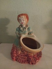 Porcelain planter Merrimac Hat Corp. Southern Belle Lady with basket/bowl