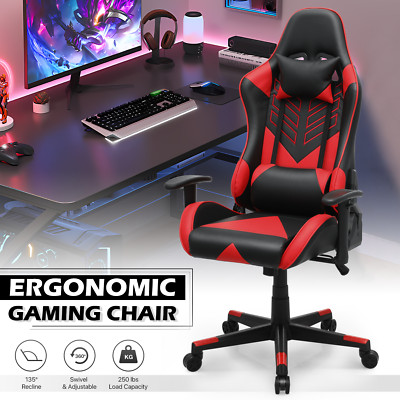 Red Adjustable Gaming Racing Chair[LUMBAR SUPPORT+HEADREST]Computer ...