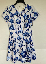 ELIZA J FLORAL SHORT SLEEVE DRESS IN BLUE WHITE WOMENS SIZE 8 NWOT