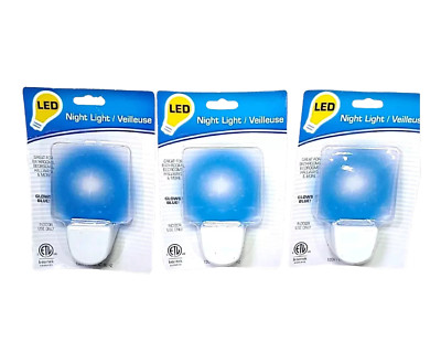 3 Pkg lot - NIP - NIGHT LIGHT LED -  VEILLEUSE - Glows blue  0.4 W - 60HZ - 120V