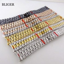 New Silver Gold 20mm Stainless Steel Watch Strap President Bracelet Curved End