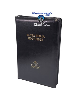 Biblia bilingue tamaño manual RVR.1960/ KJV simil piel negro Con indice cierre 