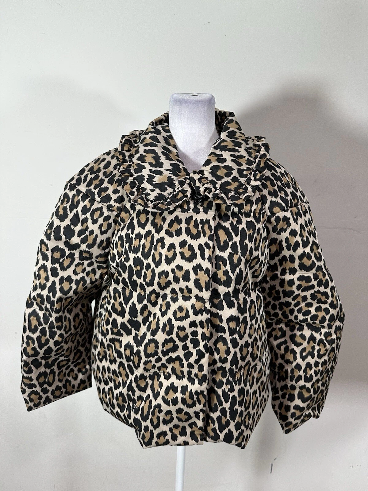 Giacca donna Kate Spade nera stampa leopardata puffer taglia 12