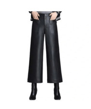 NWT CeCe Women's Faux Leather Cropped black Wide Leg Pants Silver Smoke medium