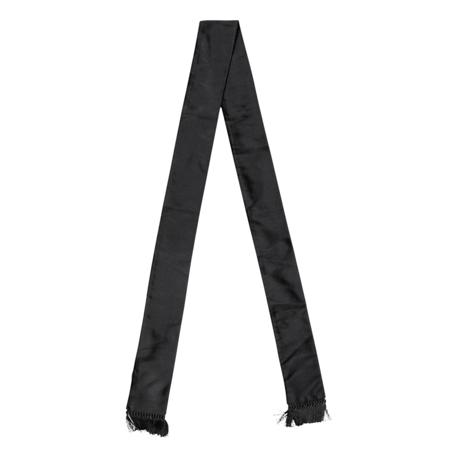 DOLCE & GABBANA Scarf Black Silk Fringes Neck Wrap Foulard 160cm x 8cm 450usd