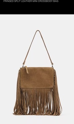Zara Fringed Leather Suede Camel Brown Crossbody Bag