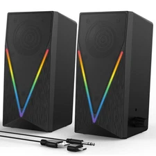 RGB Desktop Speakers with Enhanced Bass, Volume Control & 6 Colorful Lights -...