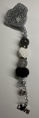 Handmade Receptionist Badge Reel Beaded ID Holder Retractable
