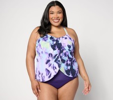 Denim  Co. Women's Plus Sz Swimsuit 20 Beach Draped Multi-colored A634401