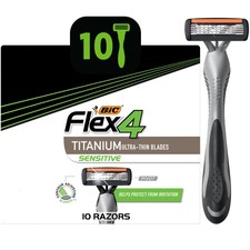 BIC Flex 4 Sensitive, 4-Blade Men's Disposable Razor, 10 Count