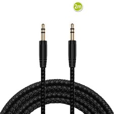 2m Aux Cable 3.5mm Male to Male Audio Extension Cord Braided Gold-Plated For Car