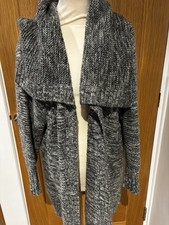 Mango Ladies Chunky Oversized Grey Mix Open Front Cardigan Size M Mohair Blend