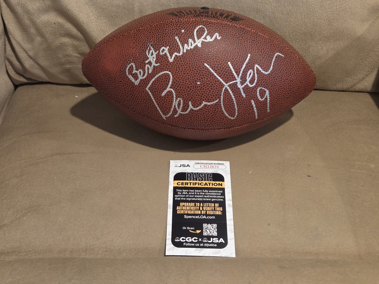 Bernie Kosar Autographed Signed full size football JSA COA BROWNS 