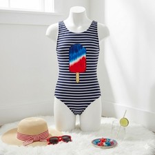 Cat  Jack Girls One Piece Swimsuit Popsicle Print Beach Navy Size 6/6X